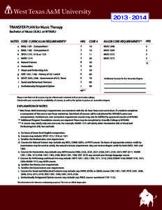 TRANSFER PLAN for Music Therapy Bachelor of Music (B.M.) at WTAMU HRS CORE #