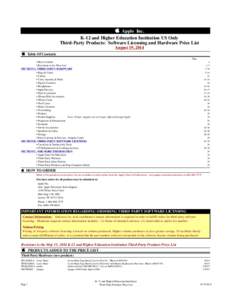  Apple Inc. K-12 and Higher Education Institution US Only Third-Party Products: Software Licensing and Hardware Price List August 19, 2014  Table Of Contents Page