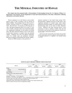 THE MINERAL INDUSTRY OF HAWAII This chapter has been prepared under a Memorandum of Understanding between the U.S. Bureau of Mines, U.S. Department of the Interior, and the Department of Land and Natural Resources of the