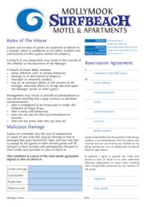 MOLLYMOOK MOTEL & APARTMENTS Rules of The House Address: