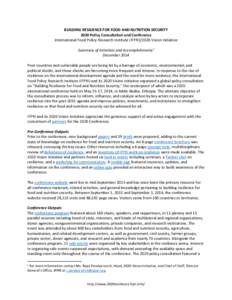 BUILDING RESILIENCE FOR FOOD AND NUTRITION SECURITY 2020 Policy Consultation and Conference International Food Policy Research Institute (IFPRI[removed]Vision Initiative Summary of Activities and Accomplishments1 December 