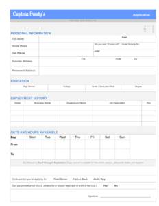 Captain Frosty’s  Application < THIS BOX FOR OFFICE USE >  A