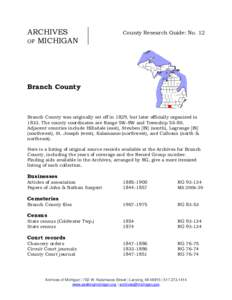 ARCHIVES OF MICHIGAN County Research Guide: No. 12  Branch County