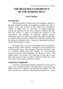 Melanesian Journal of TheologyTHE RELIGIOUS EXPERIENCE OF THE KOROBA HULI Ossie Fountain INTRODUCTION