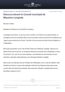 Déclaration/Discours - Mercredi 24 Décembre[removed]Voir le document sur le site] Discours devant le Conseil municipal de Miquelon-Langlade
