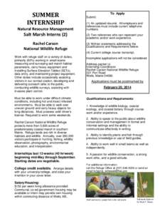 SUMMER INTERNSHIP Natural Resource Management To Apply Submit: