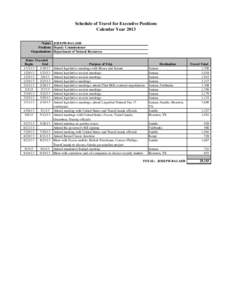 Schedule of Travel for Executive Positions Calendar Year 2013 Name: JOSEPH BALASH Position: Deputy Commissioner Organization: Department of Natural Resources Dates Traveled