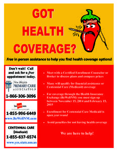 Free in person assistance to help you find health coverage options! Don’t wait! Call and ask for a free appointment today[removed]