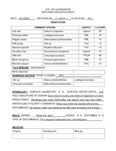 CITY OF CLEARWATER WETLAND EVALUATION DATA DATE: _8/14/2002_____ WETLAND NO.__17[removed]1___FLUCCS.NO.__510 _ VEGETATION DOMINANT SPECIES