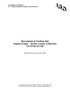 Description & Finding Aid: Angela Grigor – Arthur Lismer Collection CA OTAG SC106