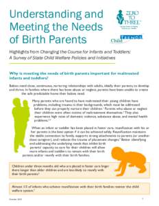 Understanding and Meeting the Needs of Birth Parents Highlights from Changing the Course for Infants and Toddlers: A Survey of State Child Welfare Policies and Initiatives Why is meeting the needs of birth parents import