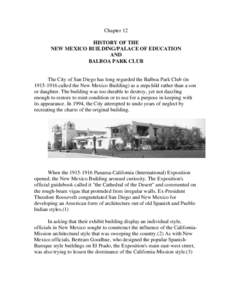 Chapter 12 HISTORY OF THE NEW MEXICO BUILDING/PALACE OF EDUCATION AND BALBOA PARK CLUB