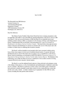 July 20, 2001  The Honorable Jessie Hill Roberson Assistant Secretary for Environmental Management Department of Energy