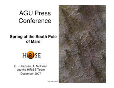 Mars Reconnaissance Orbiter / Planetary geology / HiRISE / University of Arizona / Mare Australe quadrangle / Water on Mars / Spaceflight / Spacecraft / Mars