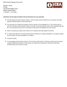 IDEA Student Ratings of Instruction Pearson, James CTI100 THE RESPONSIBLE SELF William Jewell College 11−30−2011 −12−14−2011