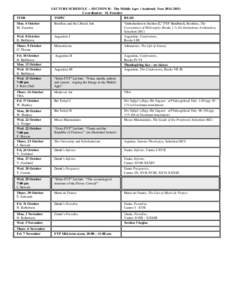 TIME  LECTURE SCHEDULE -- SECTION II: The Middle Ages (Academic Year[removed]Co-ordinator: M. Fournier TOPIC READ