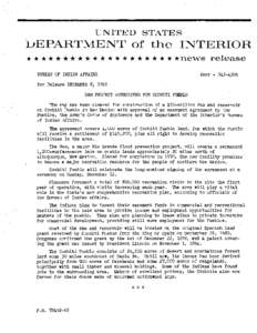 UNITED STATES  lJEPARTMENT of the INTERIOR * * * * * * * * * * * * * * * * * * * * *news BUREAU OF INDIAN AFFAIRS