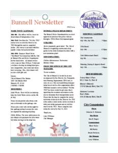 Bunnell Newsletter JULY 2014 MARK YOUR CALENDARS:  BUNNELL POLICE DEPARTMENT: