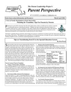 The Parent Leadership Project’s  Parent Perspective[removed]EI-PLP ♦ www.eiplp.org ♦ [removed]  Early Intervention Information and Resources