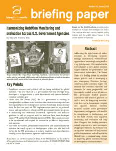 Number 24,  January[removed]briefing paper Harmonizing Nutrition Monitoring and Evaluation Across U.S. Government Agencies by Tanya M. Trevors, MSc