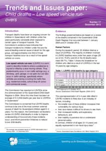 Trends and Issues paper: Child deaths – Low speed vehicle runovers Number 17 December 2013