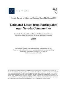 University of Nevada, Reno  Nevada Bureau of Mines and Geology Open-File Report 09-8 Estimated Losses from Earthquakes near Nevada Communities