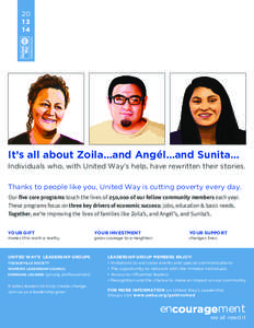 [removed]It’s all about Zoila…and Angél…and Sunita… Individuals who, with United Way’s help, have rewritten their stories.