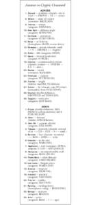 Answers to Cryptic Crossword ACROSS 1. Provost = academic (charade: city in Utah => PROVO + ST <= street) 5. Britain = name of country (container: BR[IT]AIN)