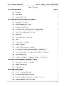 SUDAS Standard Specifications  Division 1 - General Provisions and Covenants Table of Contents  Section[removed]Definitions