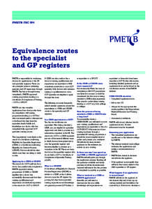 PMETB Factsheet 004 Equivalence routes to the specialist and GP registers