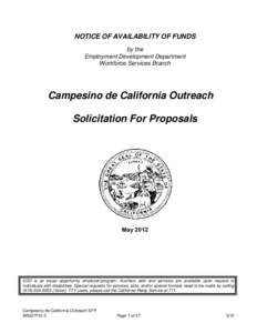 NOTICE OF AVAILABILITY OF FUNDS by the Employment Development Department Workforce Services Branch  Campesino de California Outreach