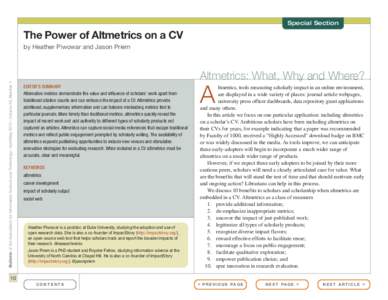 Special Section  The Power of Altmetrics on a CV Bulletin of the Association for Information Science and Technology – April/May 2013 – Volume 39, Number 4