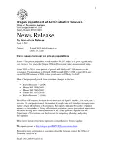 1  Oregon Department of Administrative Services Office of Economic Analysis  155 Cottage Street NE, U20