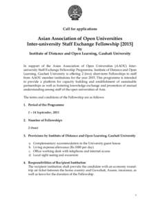 Call for applications  Asian Association of Open Universities Inter-university Staff Exchange Fellowshipby Institute of Distance and Open Learning, Gauhati University