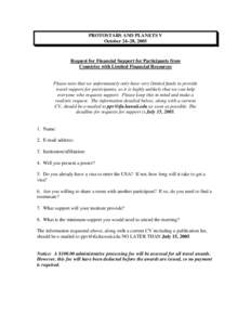 PROTOSTARS AND PLANETS V October 24–28, 2005 Request for Financial Support for Participants from Countries with Limited Financial Resources