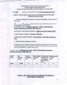 West Warm Springs Unit 10 Wilderness Inventory Findings on Record