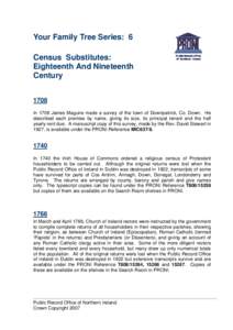 Your Family Tree Series: 6 Census Substitutes: Eighteenth And Nineteenth Century 1708 In 1708 James Maguire made a survey of the town of Downpatrick, Co. Down. He