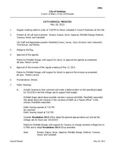 2996  City of Hastings COUNTY OF BARRY, STATE OF MICHIGAN  CITY COUNCIL MINUTES