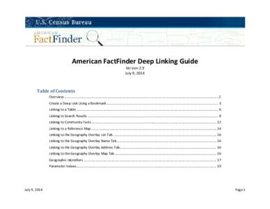 American FactFinder Deep Linking Guide Version 2.9 July 9, 2014 Table of Contents Overview .................................................................................................................................