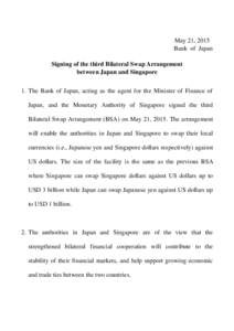 Signing of the third Bilateral Swap Arrangement between Japan and Singapore