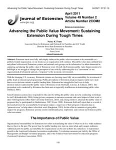 Advancing the Public Value Movement: Sustaining Extension During Tough Times[removed]:01:16 April 2011 Volume 49 Number 2