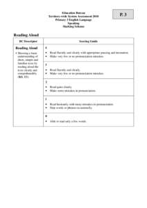 Education Bureau Territory-wide System Assessment 2010 Primary 3 English Language Speaking Marking Scheme