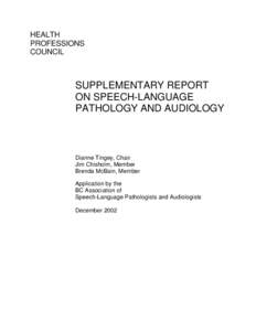 Supplementary Report on Speech-Language Pathology and Audiology