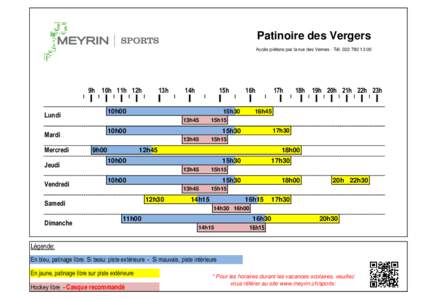 Patinoire des Vergers Accès piétons par la rue des Vernes - Tél[removed]9h 10h 11h 12h Lundi