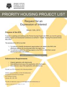 PRIORITY HOUSING PROJECT LIST Request for an Expression of Interest Purpose of the EOI  March 12th, 2013