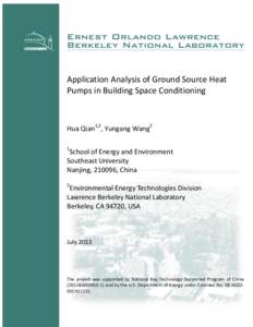 Application Analysis of Ground Source Heat Pumps in Building Space Conditioning Hua Qian1,2, Yungang Wang2 1