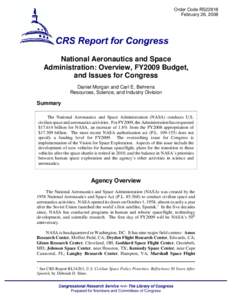 National Aeronautics and Space Administration: Overview, FY2009 Budget, and Issues for Congress
