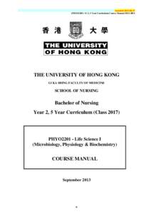 Amended[removed]PHYO2201) Yr 2, 5 Year Curriculum Course Manual[removed]THE UNIVERSITY OF HONG KONG LI KA SHING FACULTY OF MEDICINE