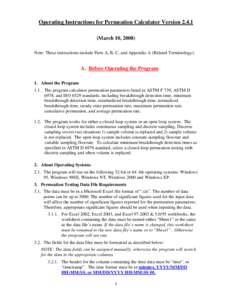 Operating Instructions for Permeation Calculator Program