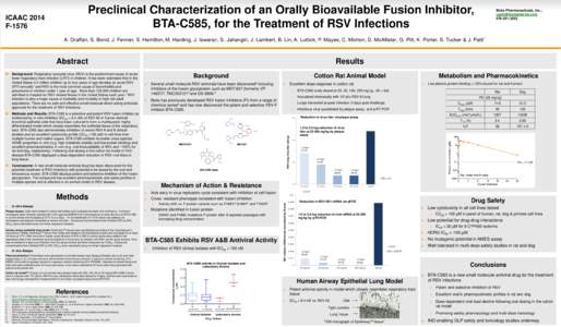 ICAAC 2014 F-1576 Preclinical Characterization of an Orally Bioavailable Fusion Inhibitor, BTA-C585, for the Treatment of RSV Infections